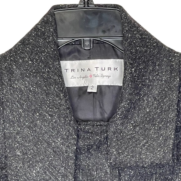Trina Turk Inner Button SS Jacket Size 2 Gray With White Fleck Womens Wool Silk - Picture 2 of 6